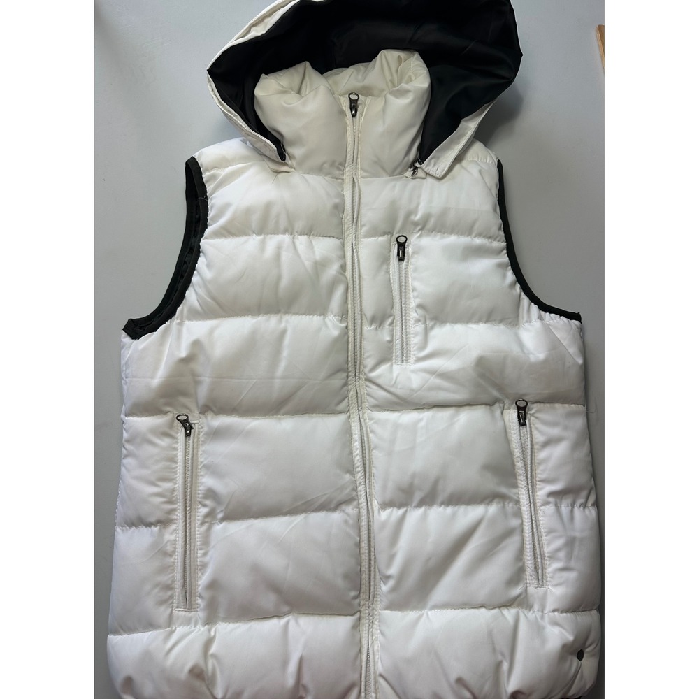 RuffHewn Well Worn White Puffer Vest Detachable Hood Womens Medium RN69016